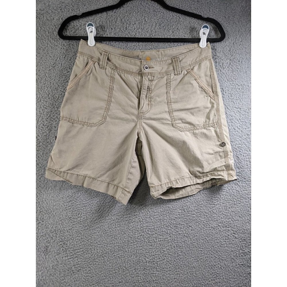 Carhartt Shorts Womens 10 El Paso Relaxed Fit Cotton Roll Up Flap Pockets Beige